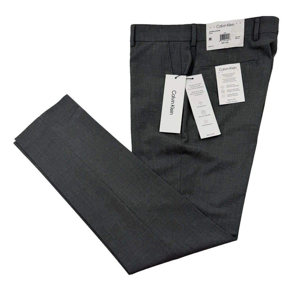 $95 NEW CALVIN KLEIN Mens 32x32 Gray Skinny Fit Stretch Dress Pants/Slacks